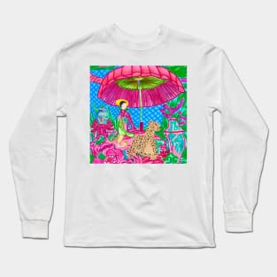 Leopard in chinoiserie garden Long Sleeve T-Shirt